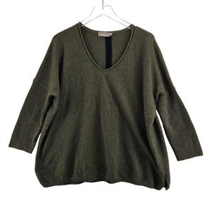 BRODIE Mongolian Cashmere V Neck Sweater Olive Green Half Sleeve Relaxed Size L